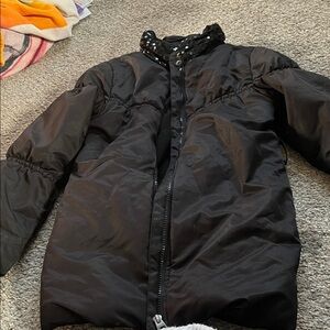 Black Puffer Jacket with Sequin Collar